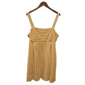 Every mini dress stripe tan white sleeveless pockets womens XL 100% cotton Neqw
